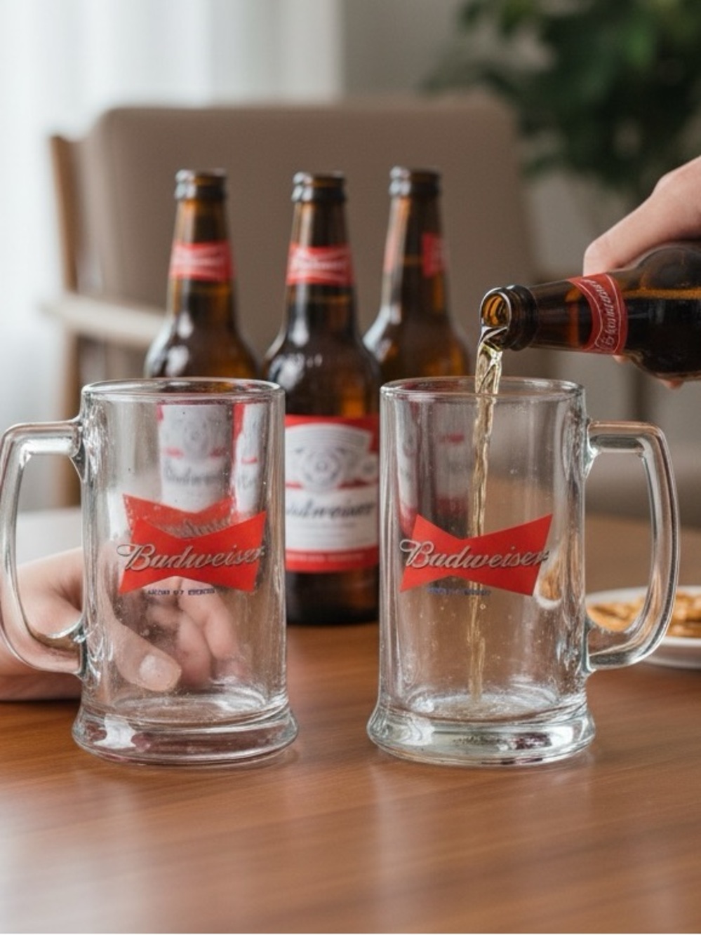 👛(ANY 2/$20) Pair of BUDWEISER Transparent Beer Mugs 12oz Capacity